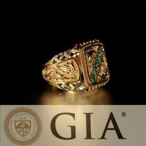 Natural Alexandrite Diamond 18k Yellow Gold Men's Ring
